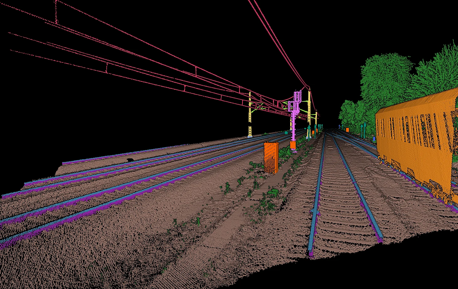 Two tracks classified, each rail in blue with its top rail picked out in purple above it