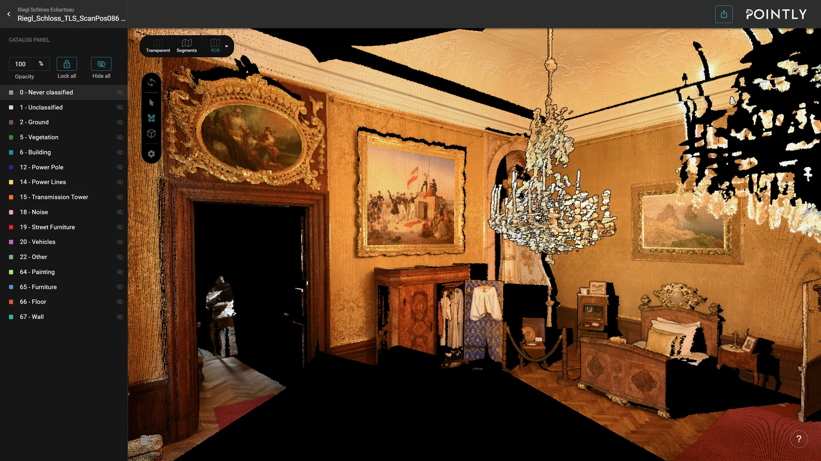 A room in Schloss Eckartsau as it was scanned, in the colors of the capture. Data provided by RIEGL