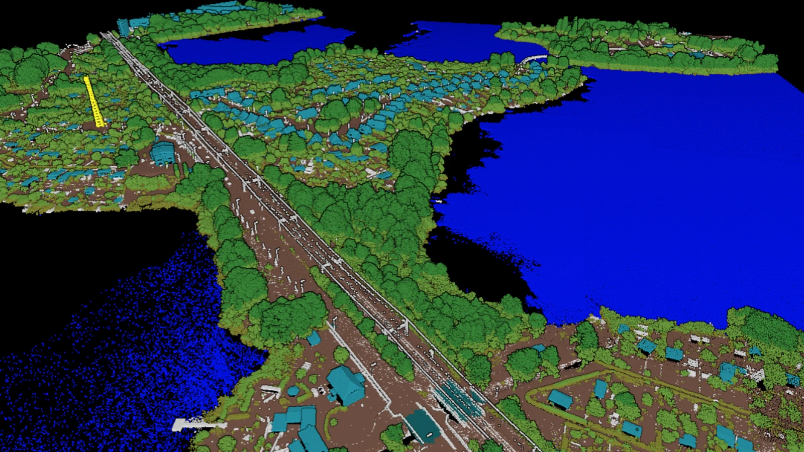 Open water, a railway with its station and the gardens behind it, each in its own class
