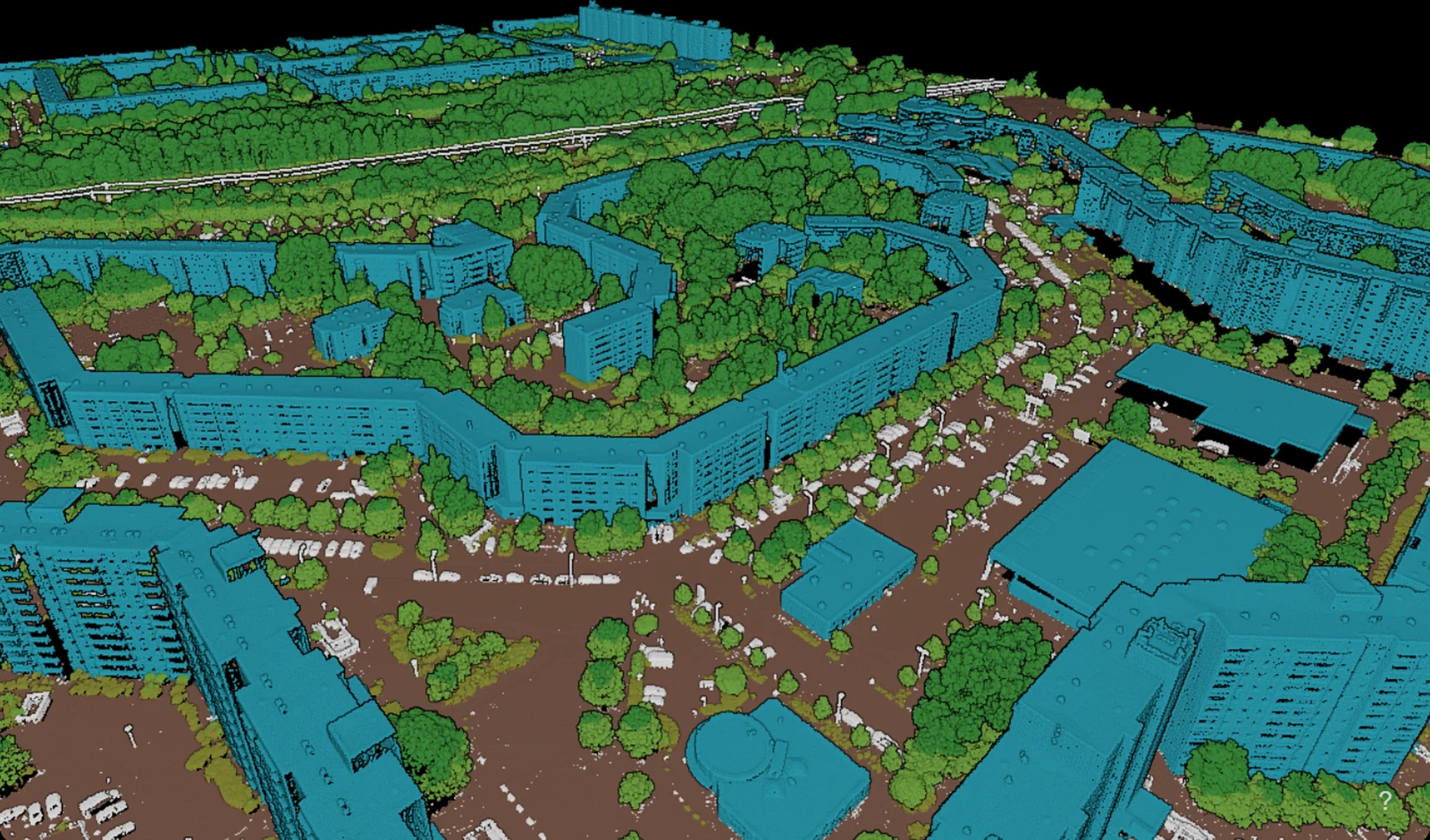 A housing estate classified at full density, buildings against vegetation and ground