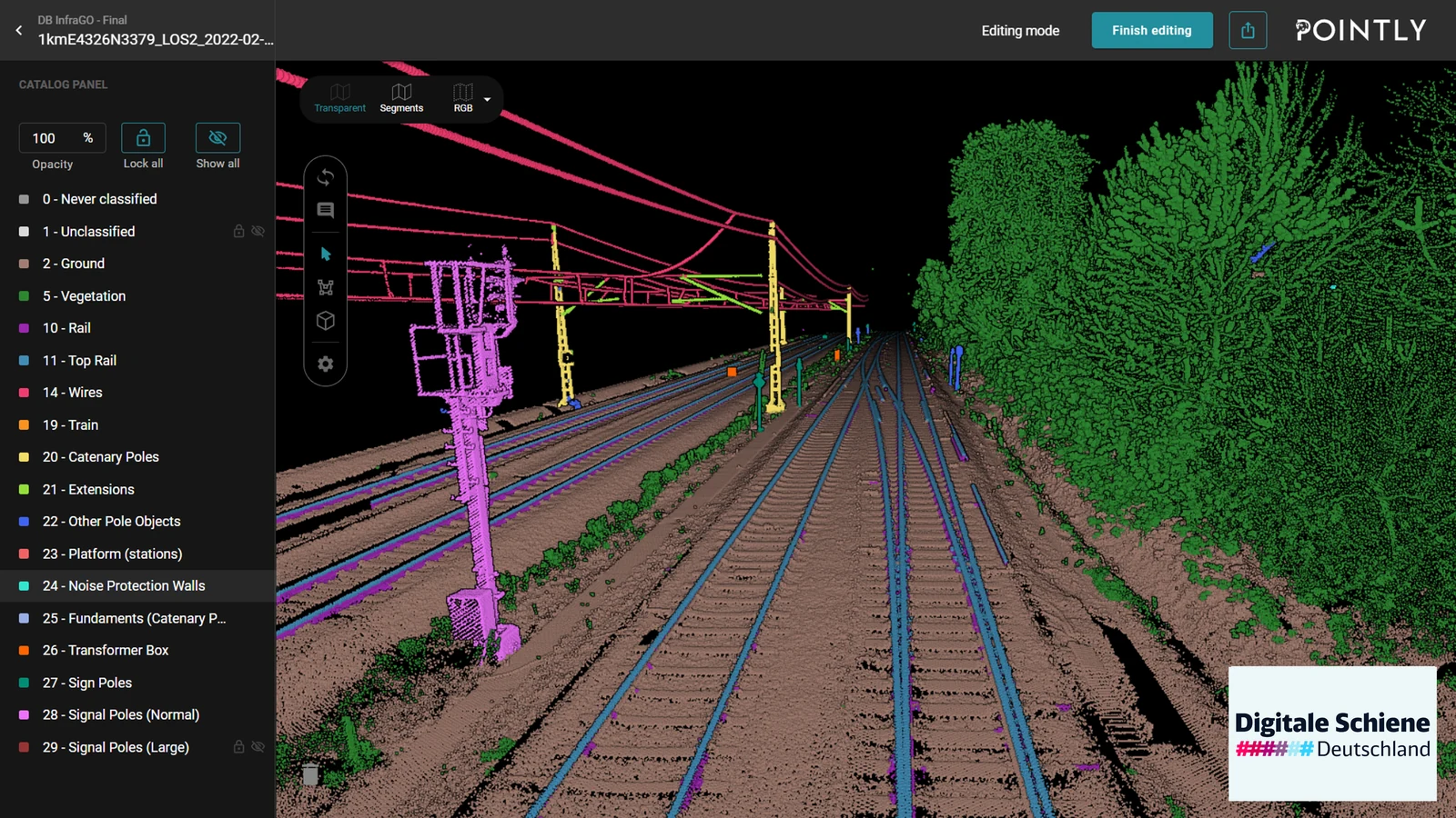 Iteration 2: after retraining, the pole objects are told apart and the top rail is its own class