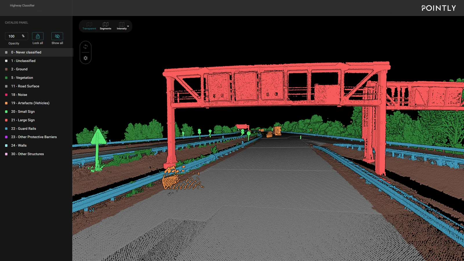 A sign gantry over the carriageway, classified against the highway catalog. Data provided by Die Autobahn