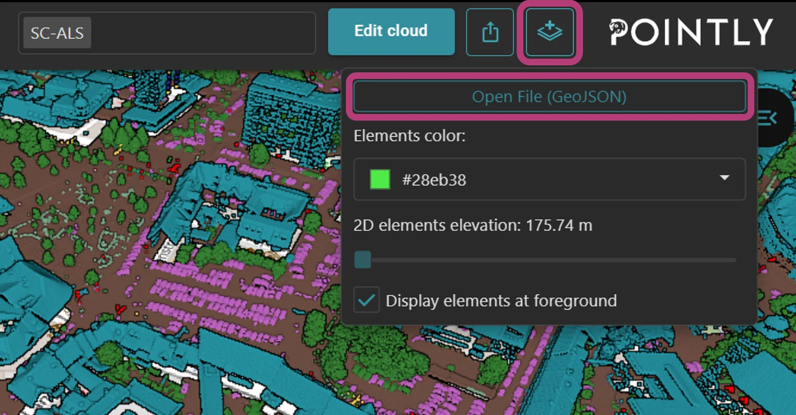 The vector file can be uploaded from the Pointly viewer