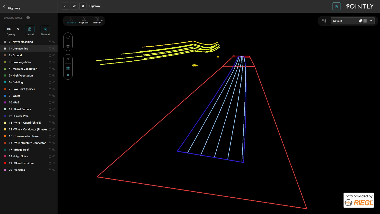 The vector model on its own, with the point cloud switched off. Data provided by RIEGL