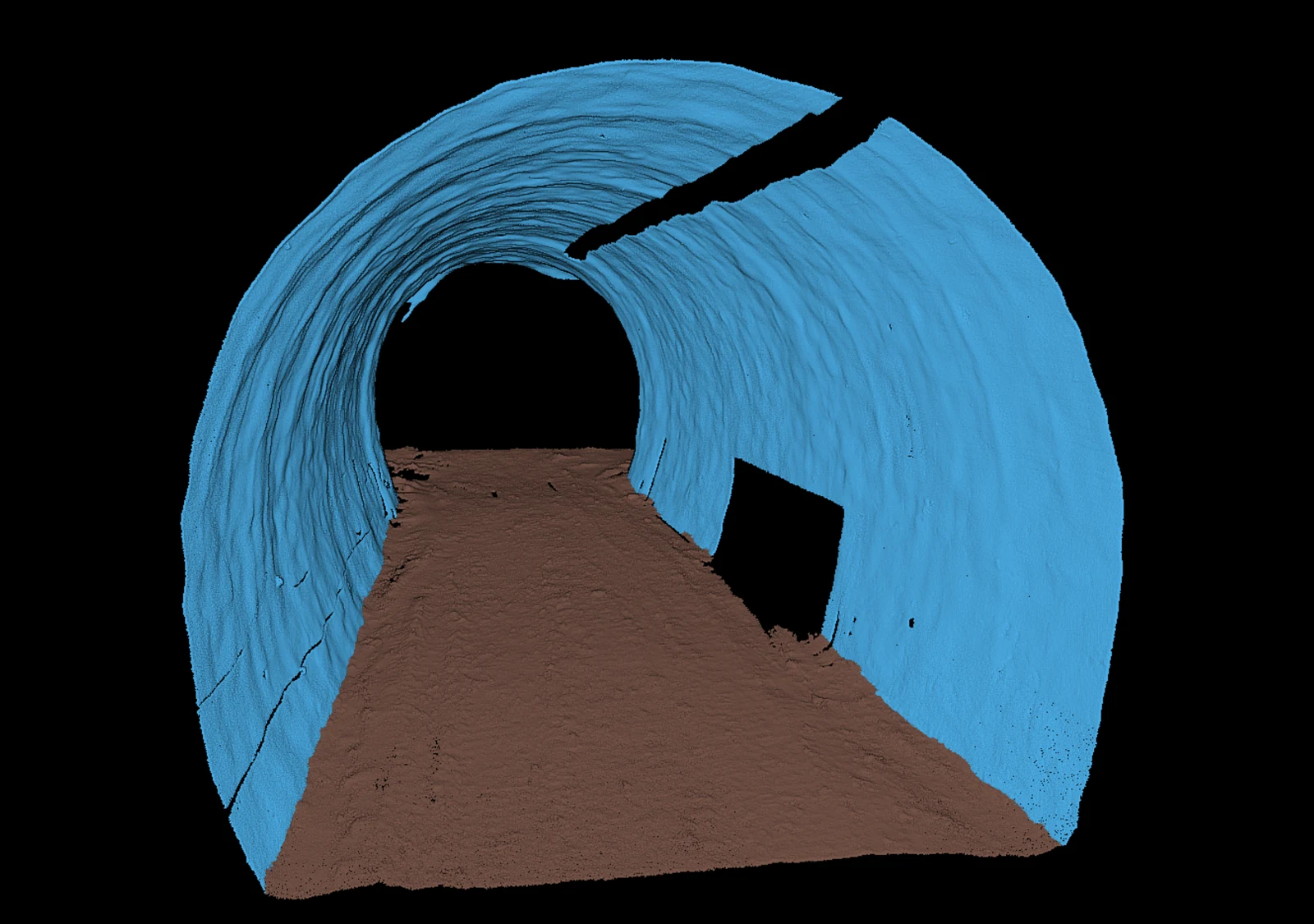 The same tunnel with the artefacts removed, leaving only the wall and the ground