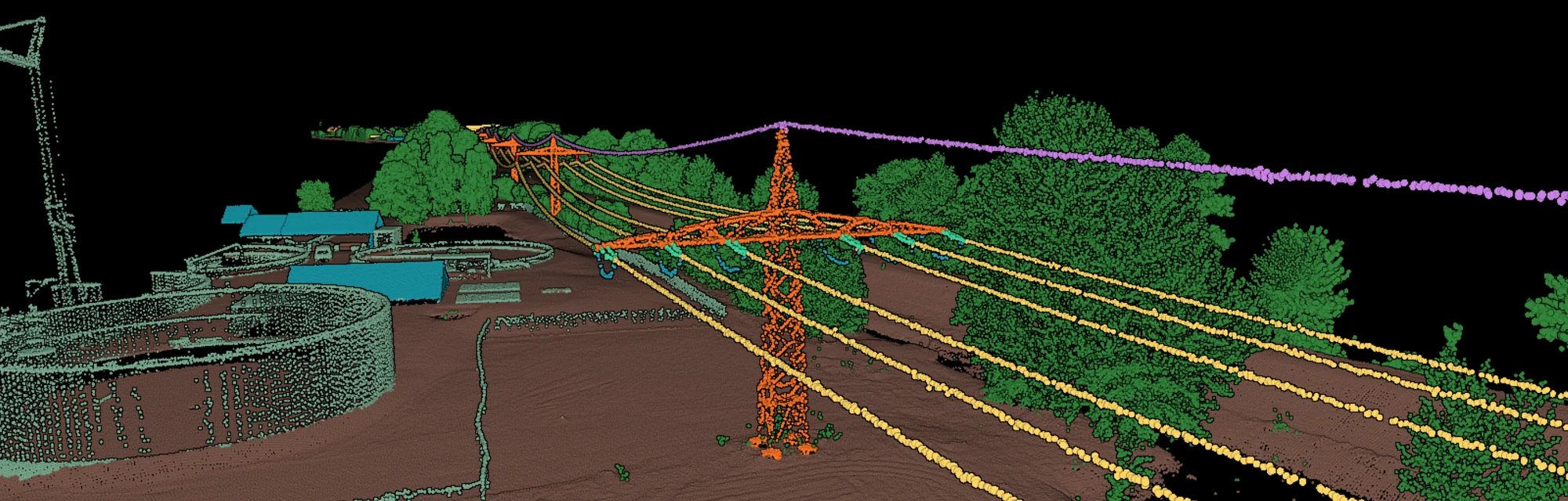 A power line corridor classified, conductors, shield wire, insulators and the towers carrying them